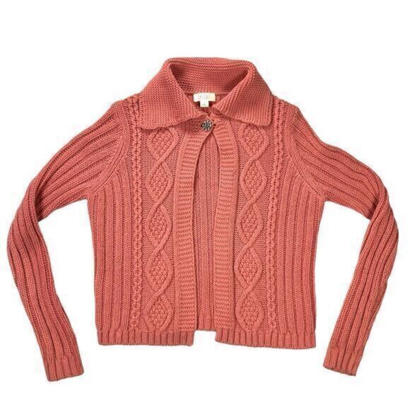 Ann Taylor Loft Studio Cardigan Sweater Womens Small Pink Granny Core Open Knit - Picture 1 of 16